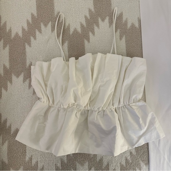 Zara Voluminous Bandeau Puff Ruffle Crop Top in Oyster White, Size Medium - Picture 2 of 14
